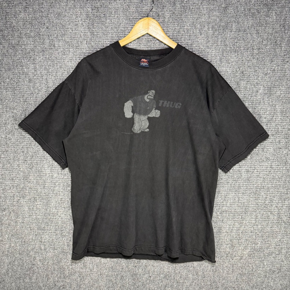 Vintage 2003 ALM Popeye Brutus Thug Graphic T-Shirt Black XL Mens Distressed